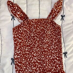 Brown and White Smocked Top